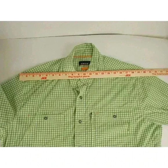 Orvis Mens Shirt Green Long Sleeve Collared Button Plaid Embroidered Logo XL - Picture 11 of 13